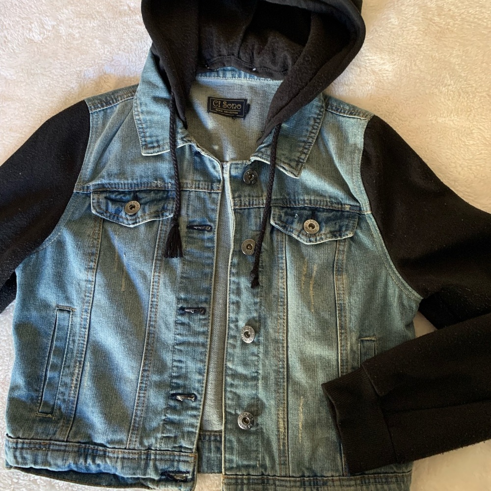 Sweatshirt Jean Jacket with Hood